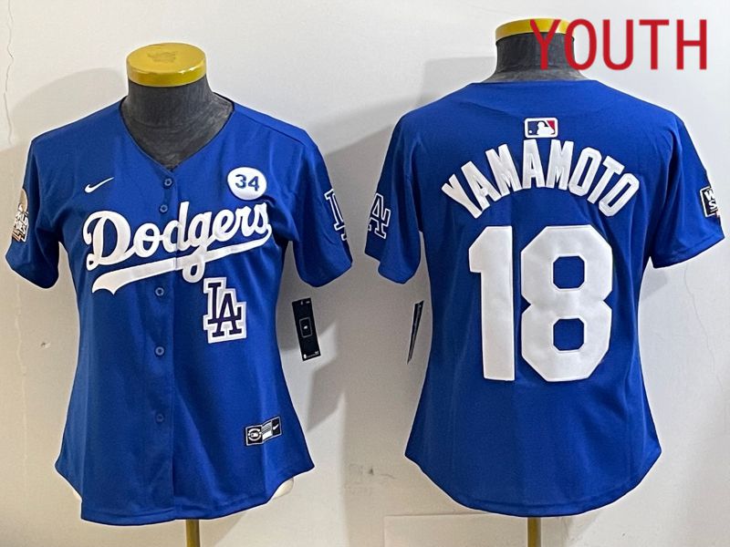 Youth Los Angeles Dodgers #18 Yamamoto Blue Game 2024 Nike MLB Jersey style 11214